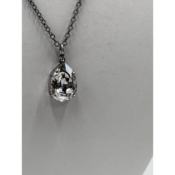Catherine Popesco Silver Tone Large Teardrop Faceted Swarovski Crystal Necklace - Picture 5 of 14